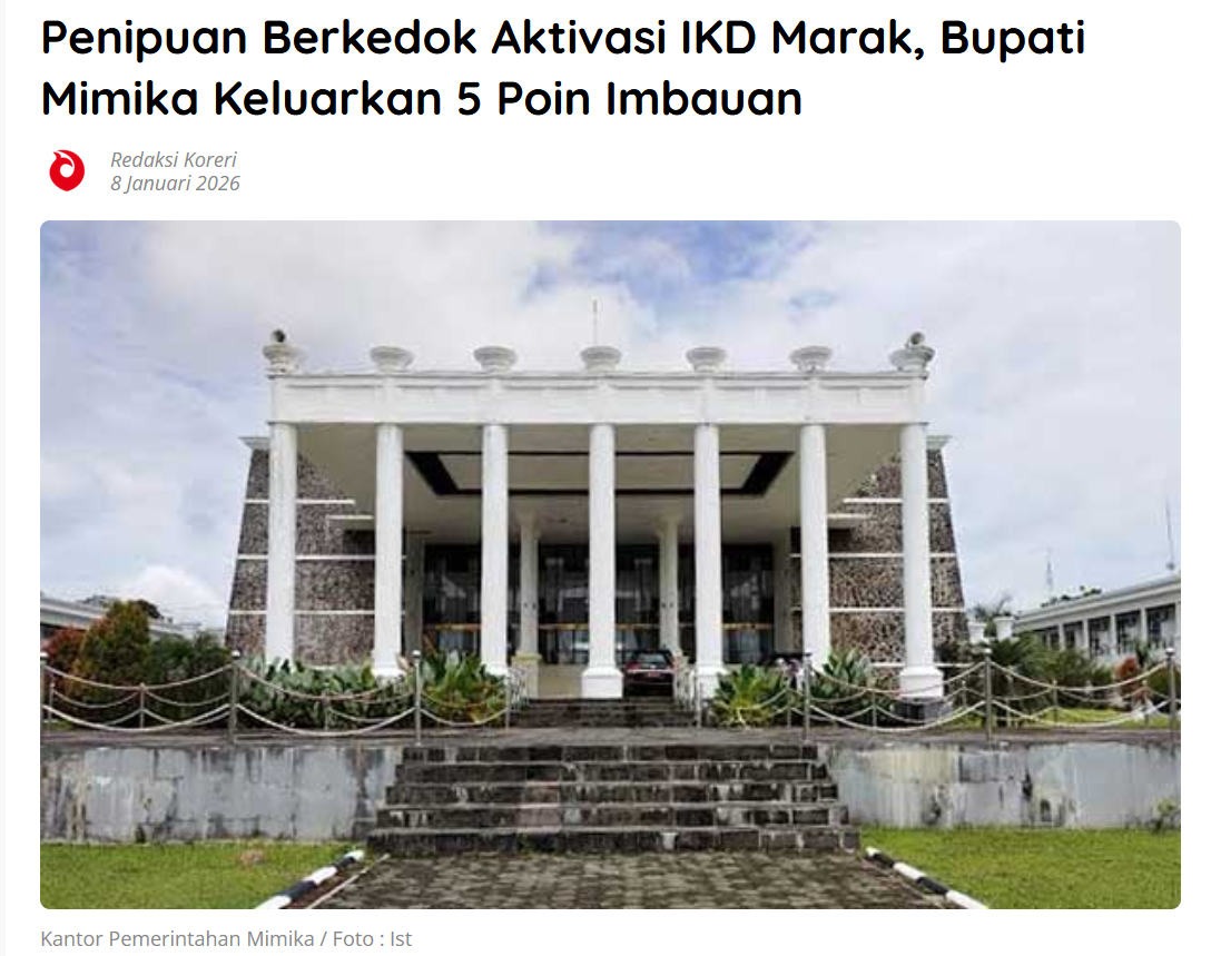 Penipuan Berkedok Aktivasi IKD Marak, Bupati Mimika Keluarkan 5 Poin Imbauan